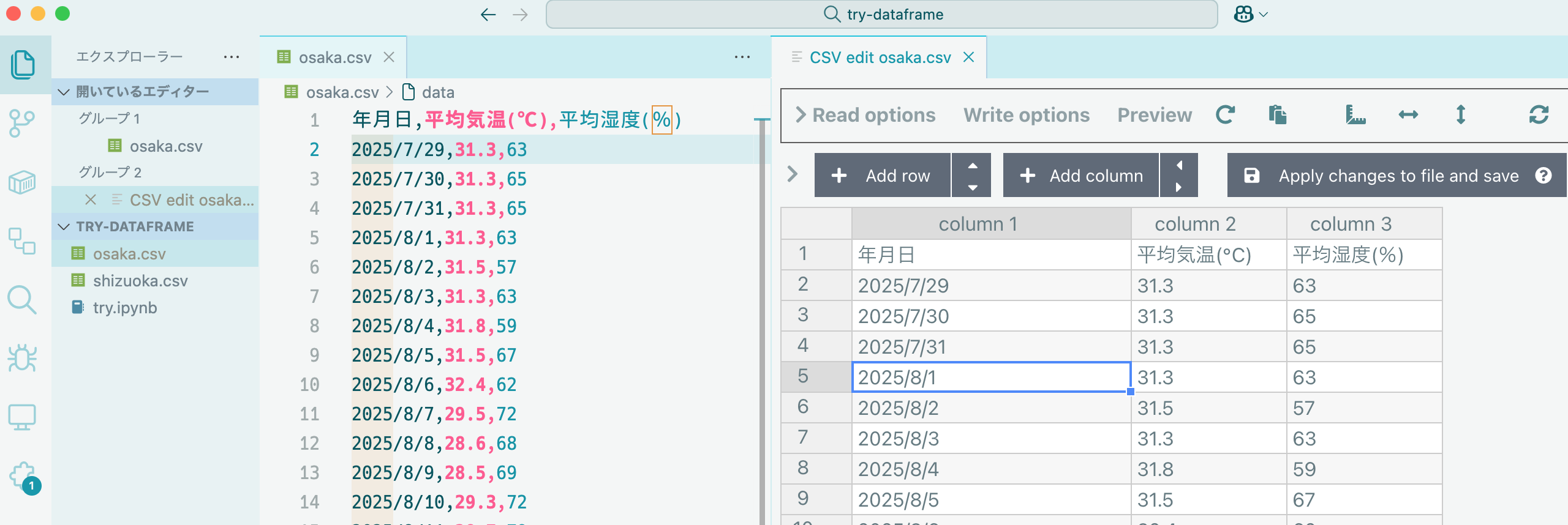 気象庁のCSVを調整したの